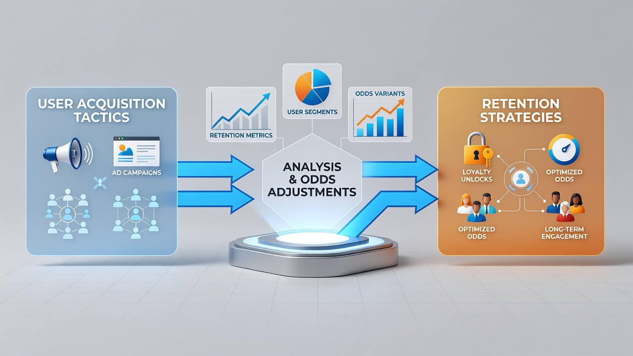 Illustration of retention strategy components including odds adjustments and game credit allocation pathways