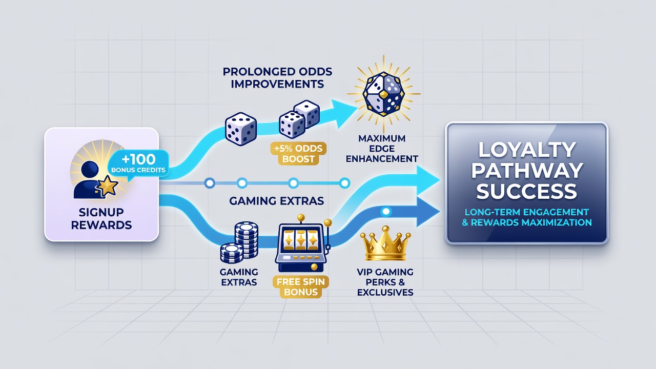 Infographic illustrating tier progression with odds boosts and casino credit unlocks over six months