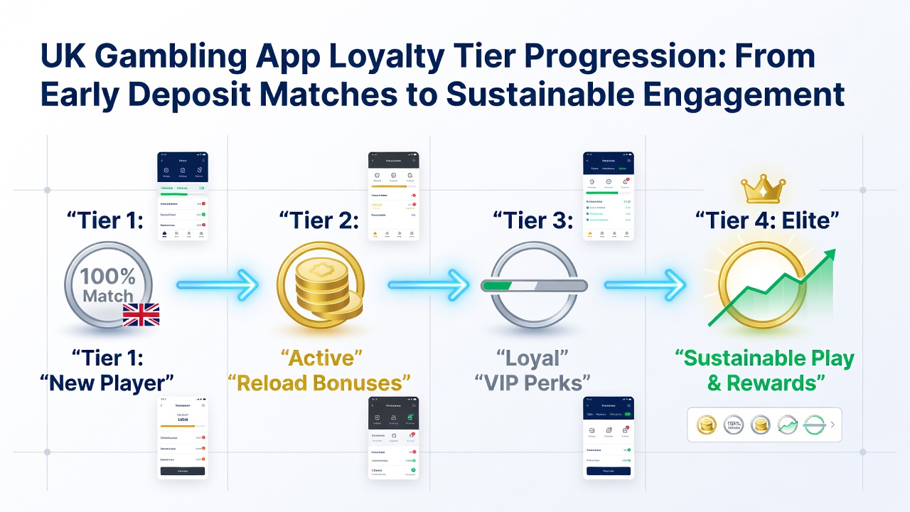 Screenshot of a UK gambling app loyalty dashboard displaying tier levels, odds uplift percentages, and accumulated casino credits