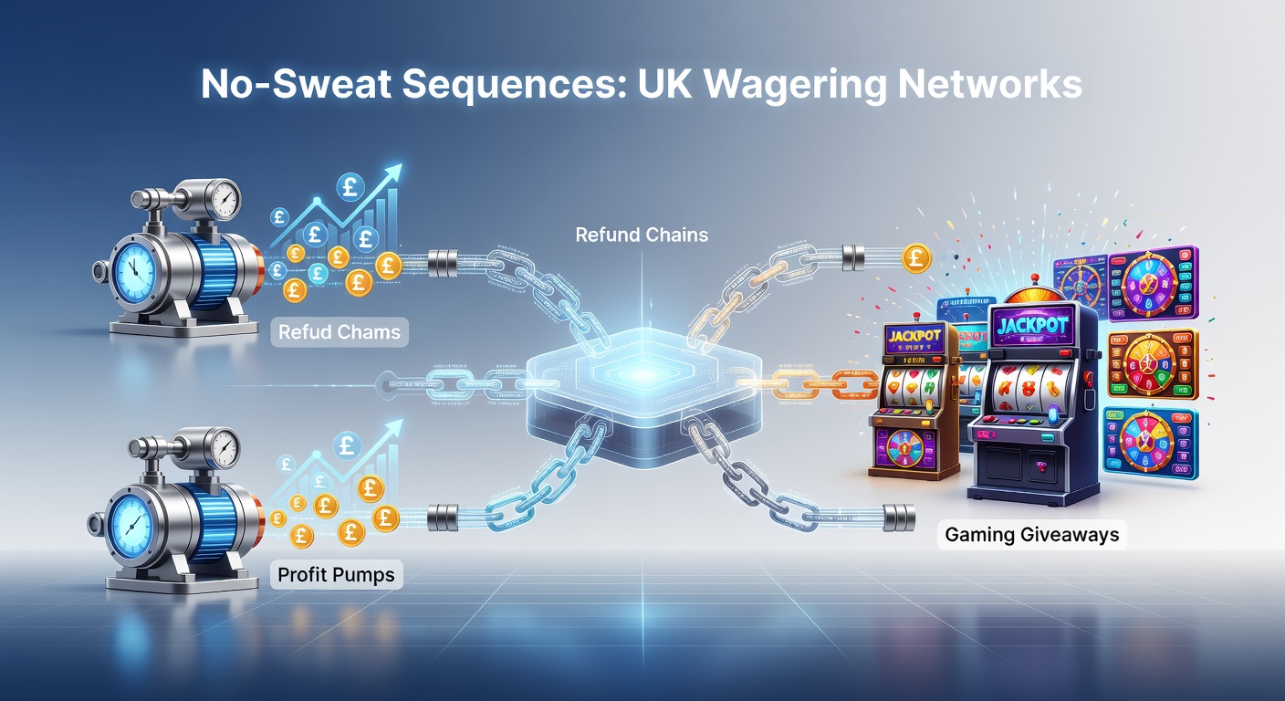Graphic showing a flowchart of refund chains evolving into profit multipliers and casino giveaway tokens on a mobile betting app