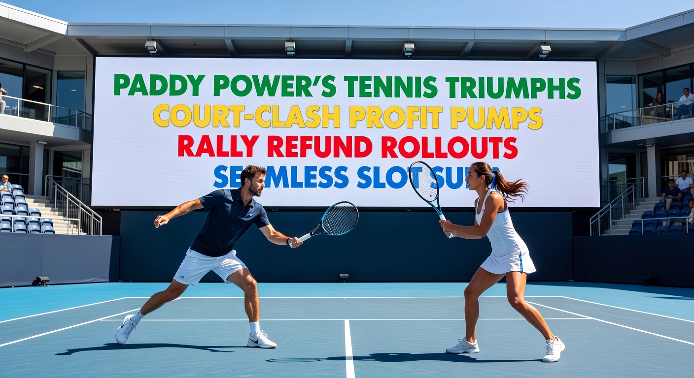 Close-up of a tennis rally with overlaid Paddy Power refund icons and seamless transitions to slot reels