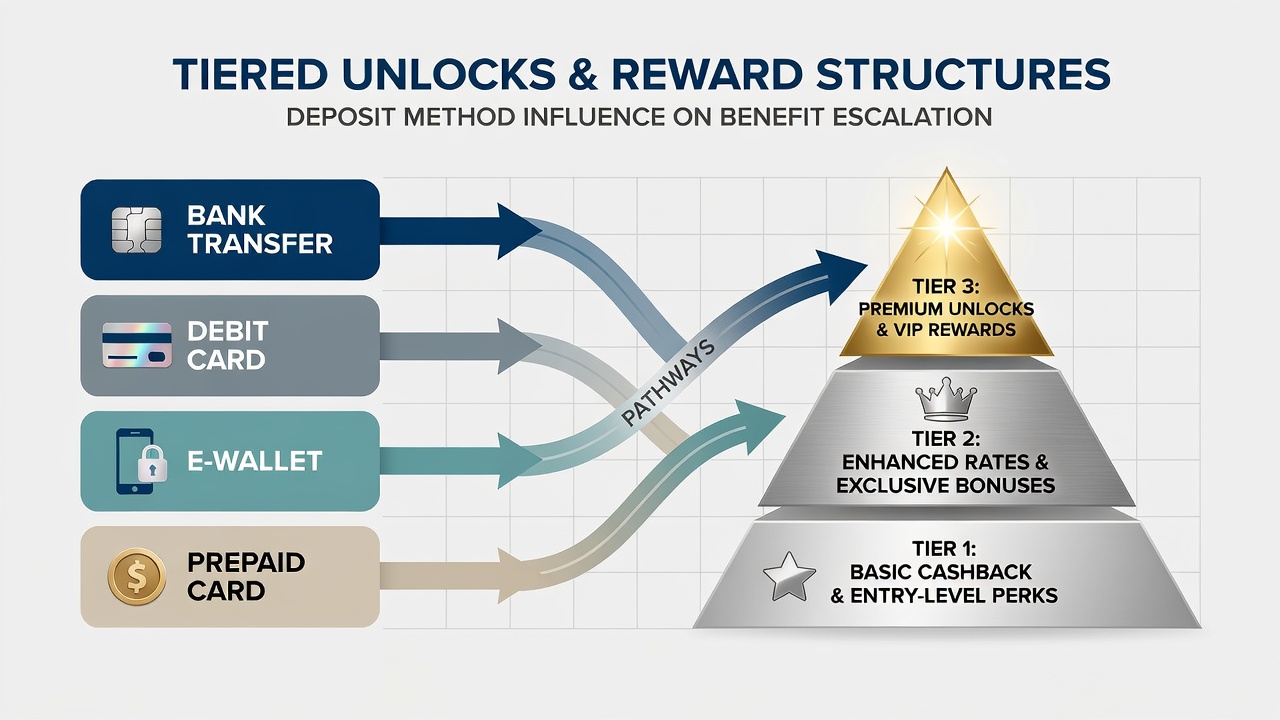 Detailed view of tiered unlock processes linked to various deposit methods on UK platforms
