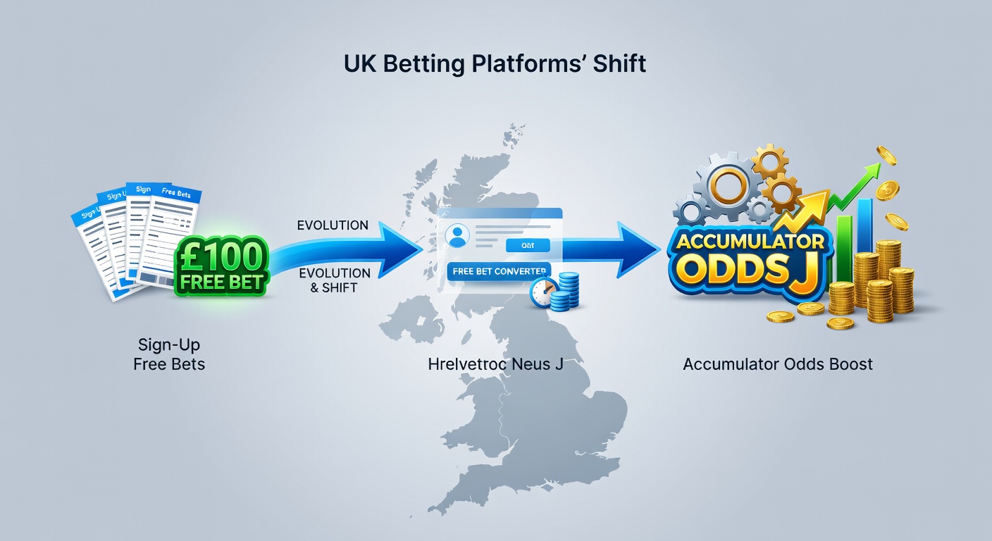 Diagram illustrating accumulator odds jumps transitioning into casino credits on a UK betting platform's rewards sequence