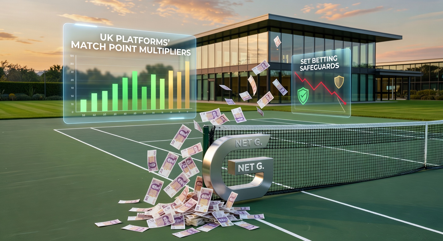 Close-up of tennis scoreboard showing set betting options with safeguard icons and cascading credit arrows to casino section