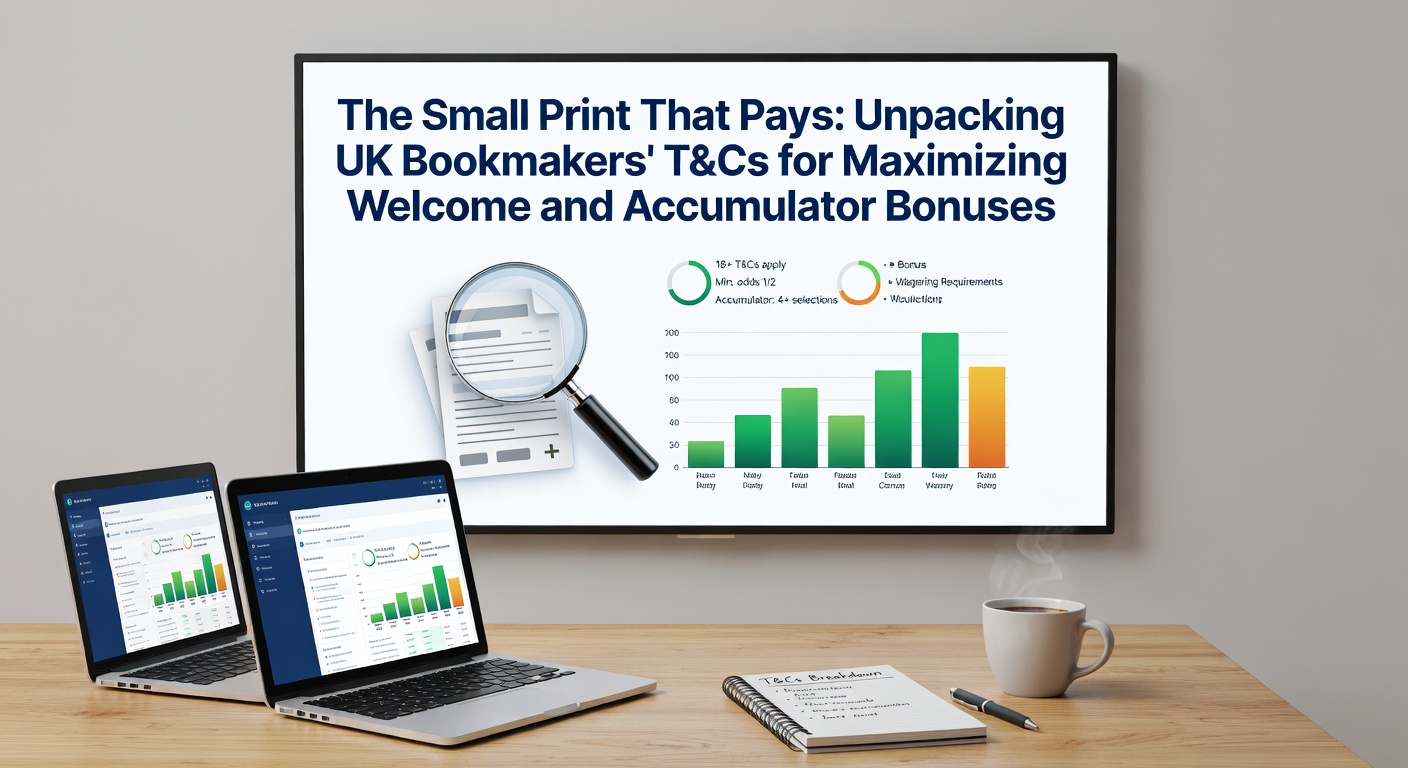 Infographic breaking down accumulator bonus terms with icons for minimum legs, odds requirements, and payout limits on a UK bookmaker site